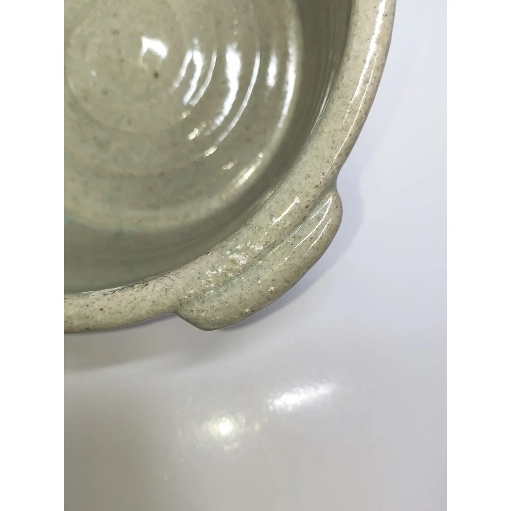 Vintage Handmade Art Pottery Serving Bowl Sage Green Artist Signed 6.5